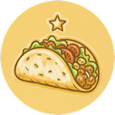 Takos sa povrćem i mesom, ikonica koja predstavlja tortilje. Iznad takosa se nalazi zvezdica.