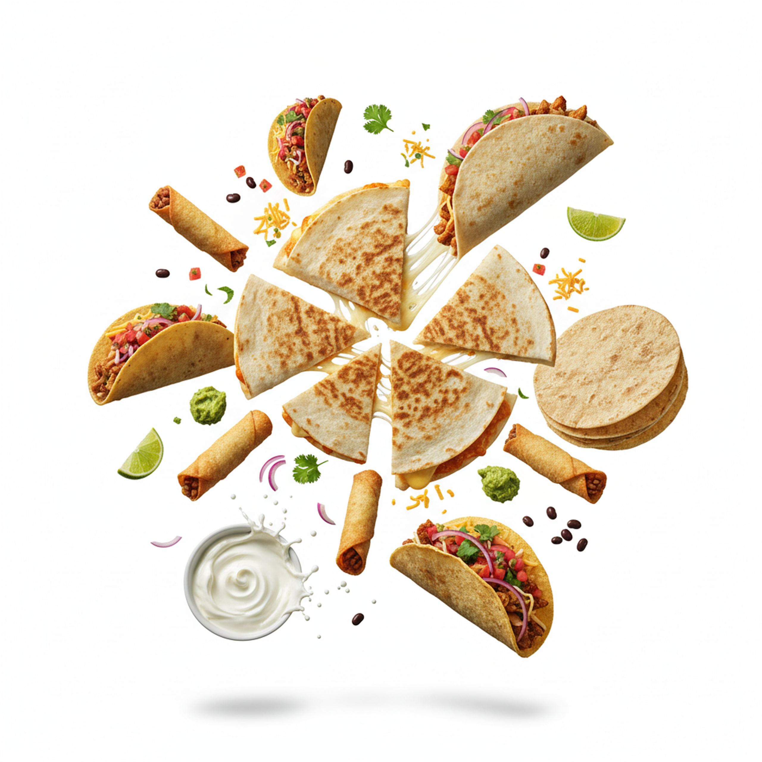 Razne tortilje prikazane na slici gde okružuju imaginarni centar.