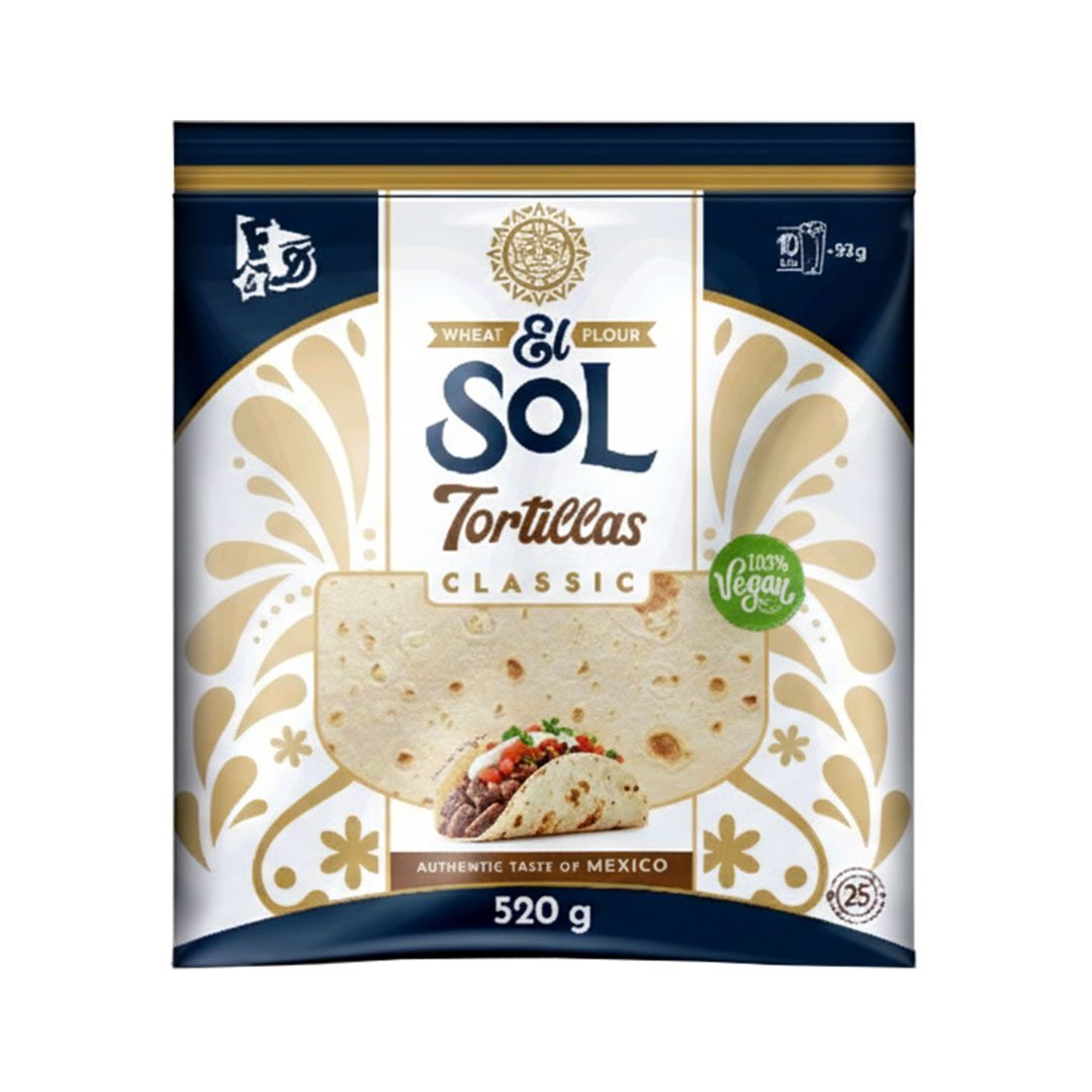 Pšenična tortilja El Sol, pakovanje od deset tortilja puta 52g po komadu.